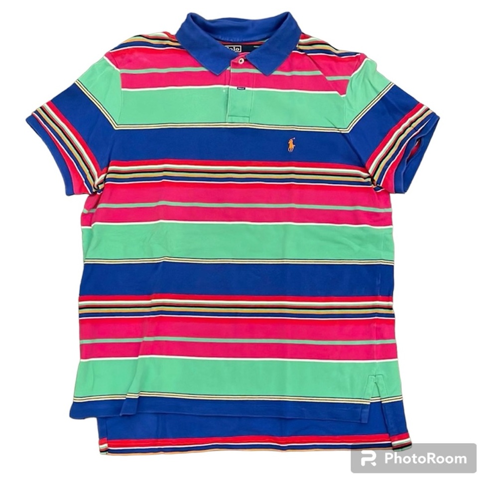 POLO RALPH LAUREN Multi Striped Custom Fit Short Sleeve Polo Shirt Size XL